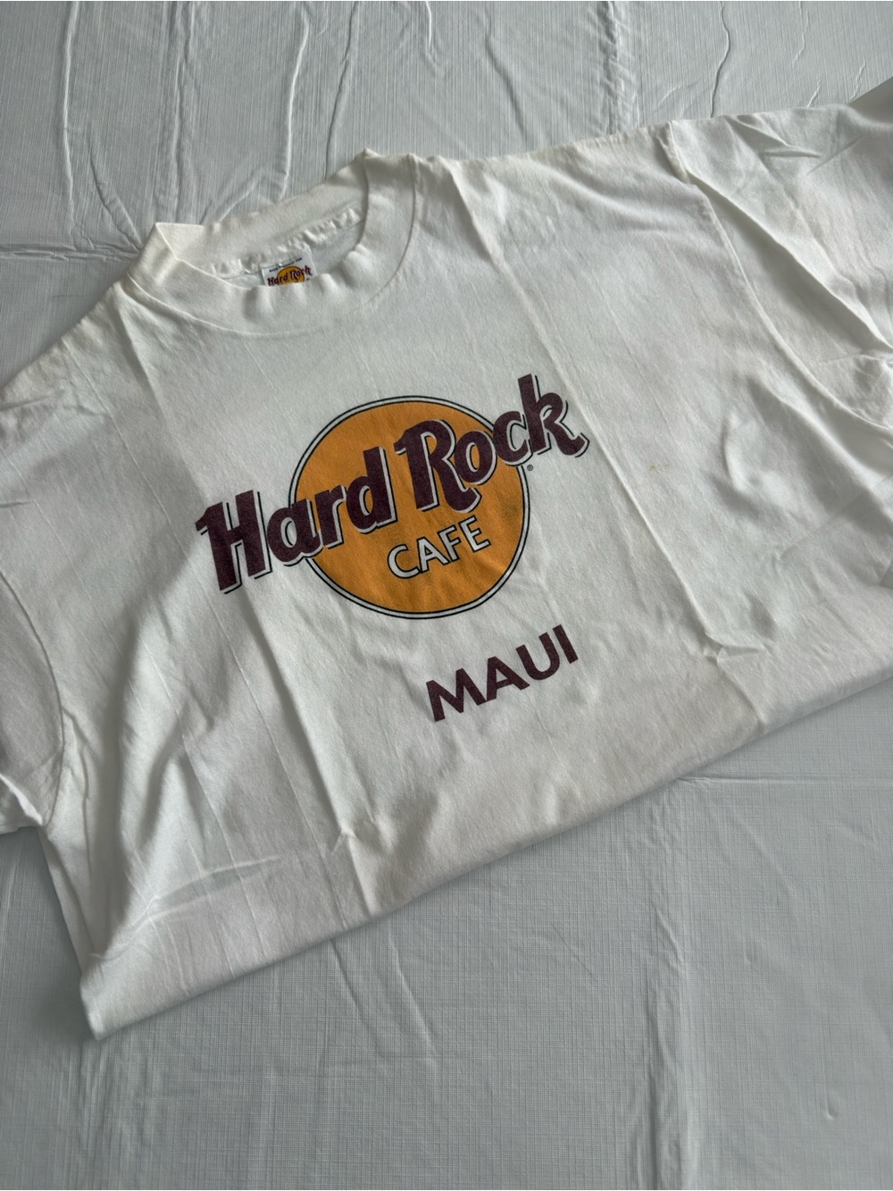 Hard Rock Cafe White Tee with Gold & Maroon Logo